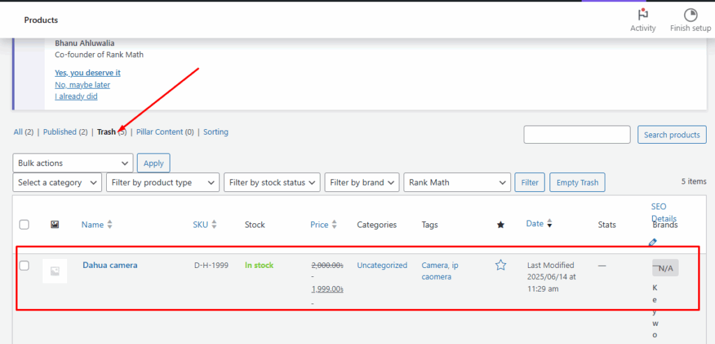 Lorsqu'un produit est supprimé via WooCommerce, Google Sheets crée un enregistrement.