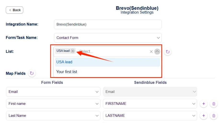 Select the contact list on CRM