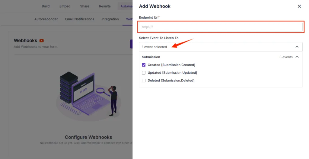 Paste the webhook URL inside your desird app