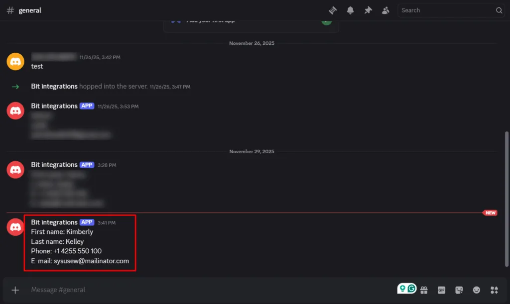 Form entries are automatically added to Discord server