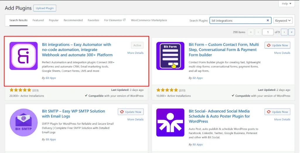 install and activate Bit Integrations