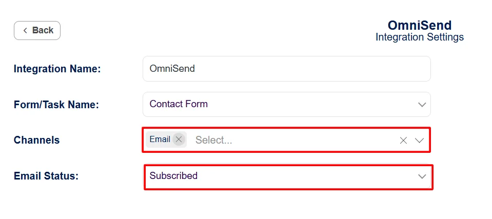 Select OmniSend Channels, and Email status