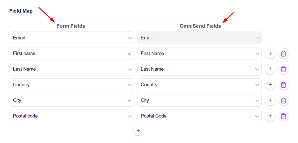 Map the fields between Elementor forms fields and OmniSend corresponding fields.