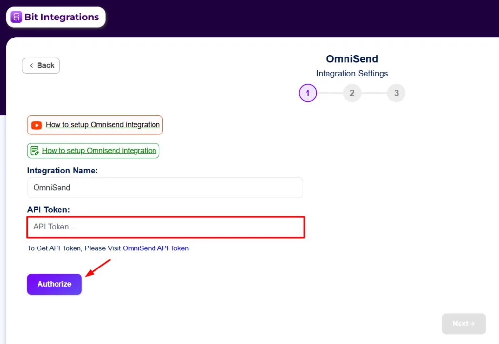 Provide OmniSend API token