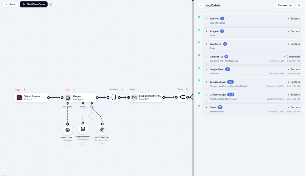 Bit Flows workflow details log