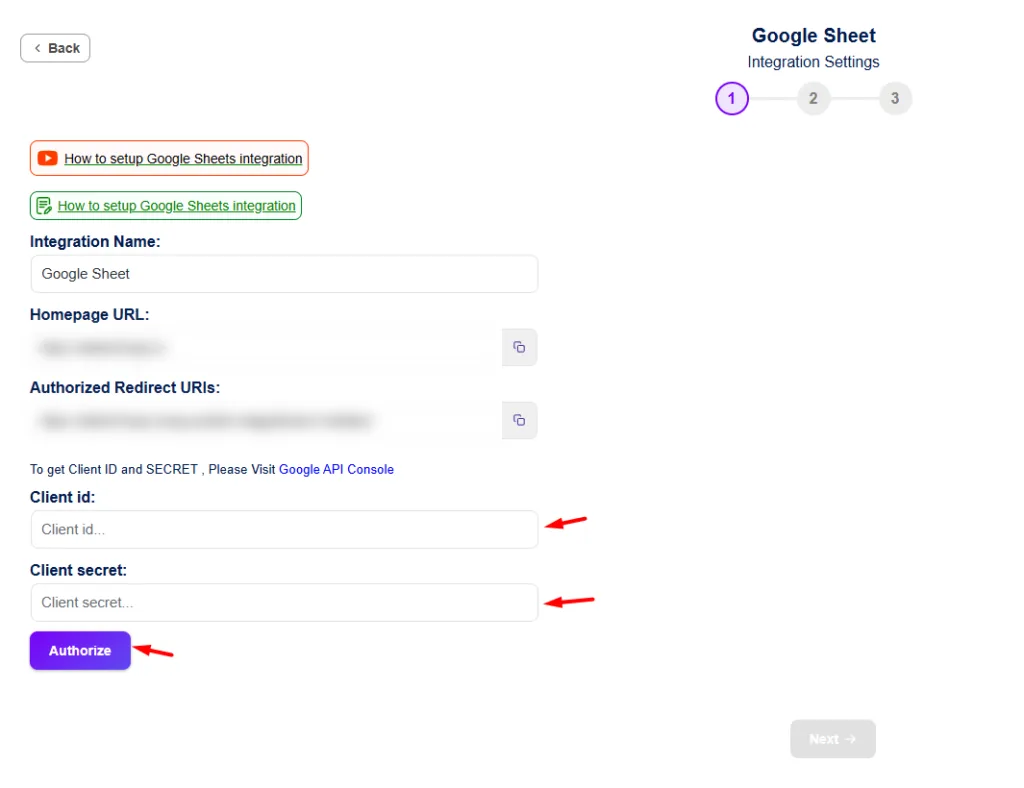authorize the Google Sheets Connection
