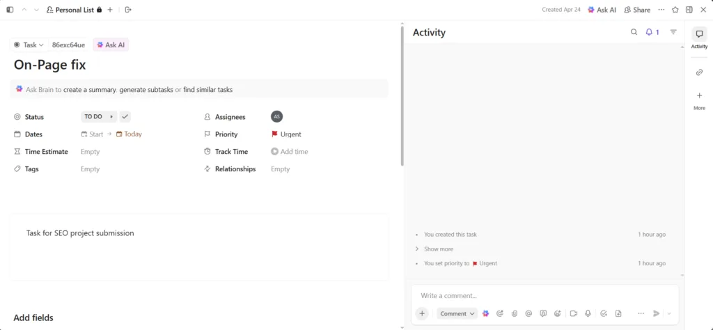 ClickUp task model
