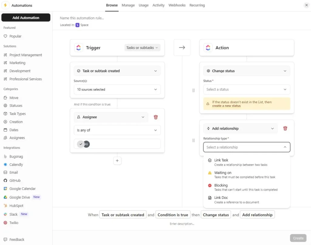ClickUp Automation builder