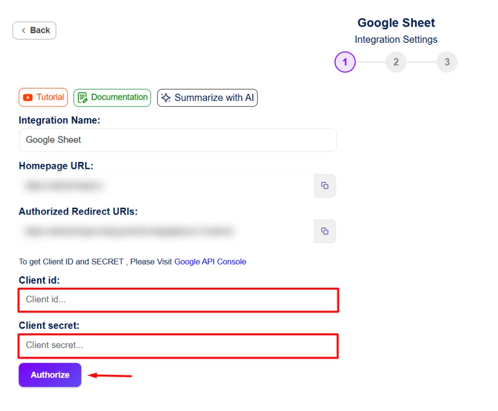 Provide Google Client ID and Client Secret