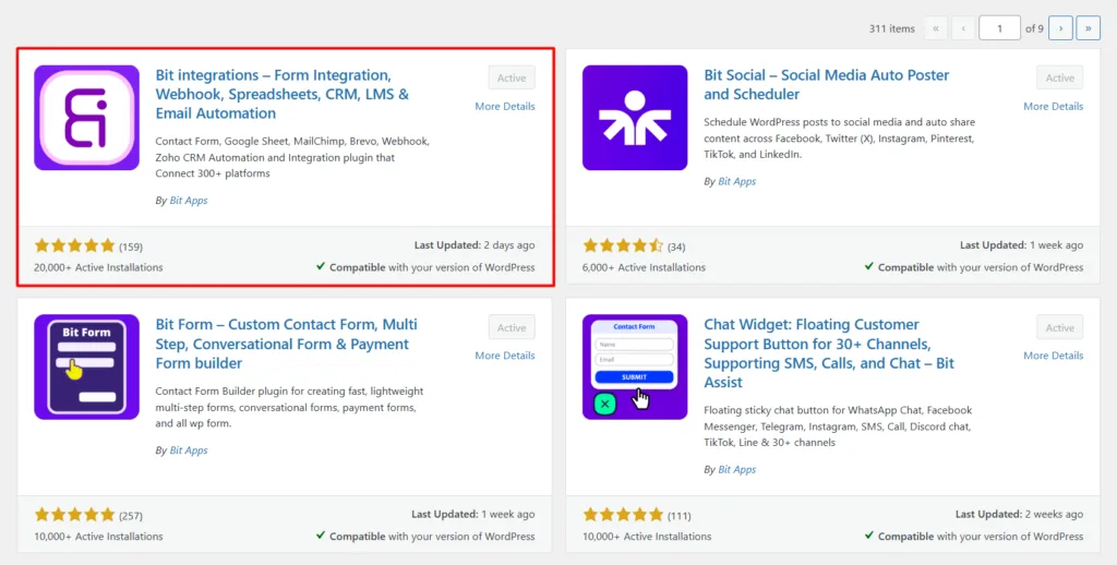 Installeer en activeer de Bit Integrations plugin