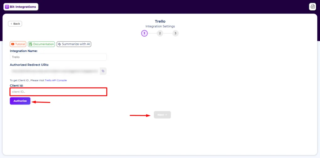 Authorize Trello account with API key