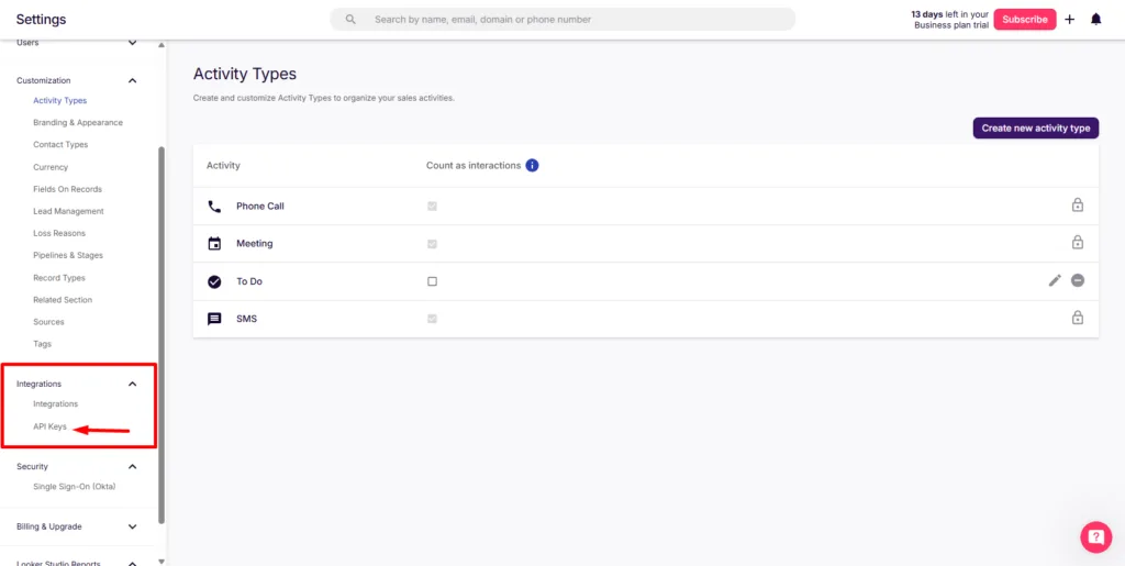 Click on API keys