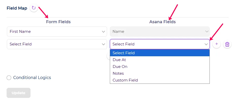 Map the Asana Fields