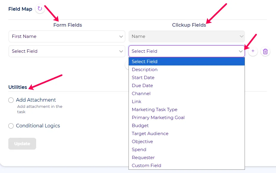 Map the Clickup fields