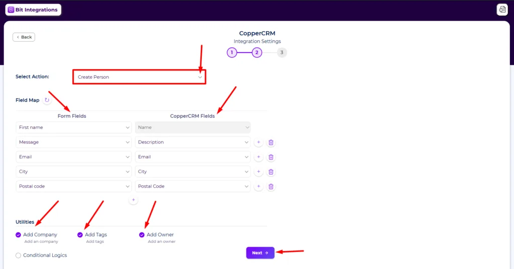 Select Create Person and map the fields