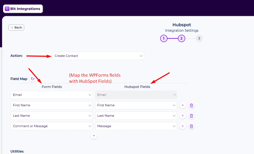 Map the WPForms fields with HubSpot fields
